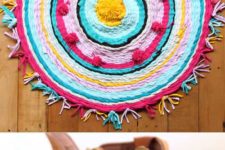 DIY colorful circle rug with pompoms