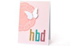 DIY pink doily and butterfly birthday card
