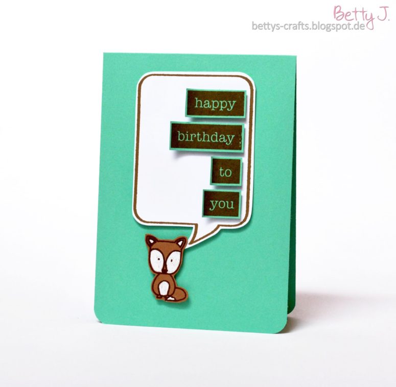 DIY green card with a fox for a birthday (via bettys-crafts.blogspot.ru)