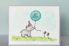DIY watercolor elephant with a balloon card