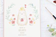 DIY tender watercolor card with animals