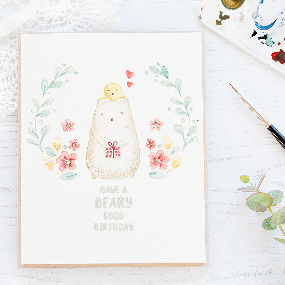 DIY tender watercolor card with animals