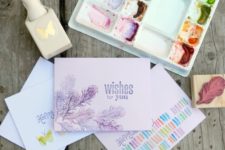 DIY watercolor cards with feathers