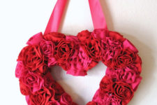 DIY Valentine red and pink flower wreath