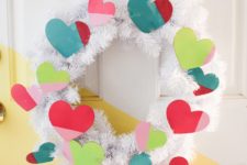 DIY Valentine’s Day wreath with painted wooden hearts
