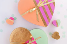 DIY color block heart box with gold foil