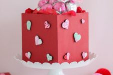 DIY painted red box with painted wooden hearts