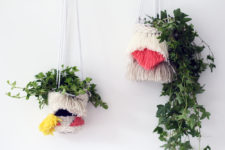 DIY woven hanging planters with fringe