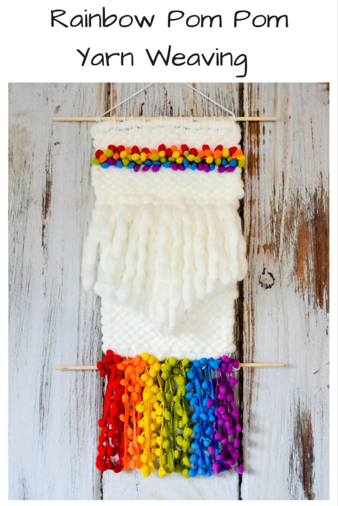 DIY rainbow woven pompom wall hanging (via albiongould.com)