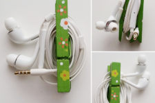 DIY painted upcycled clothespin ear bud holder