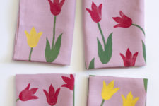 DIY block print tulip napkins