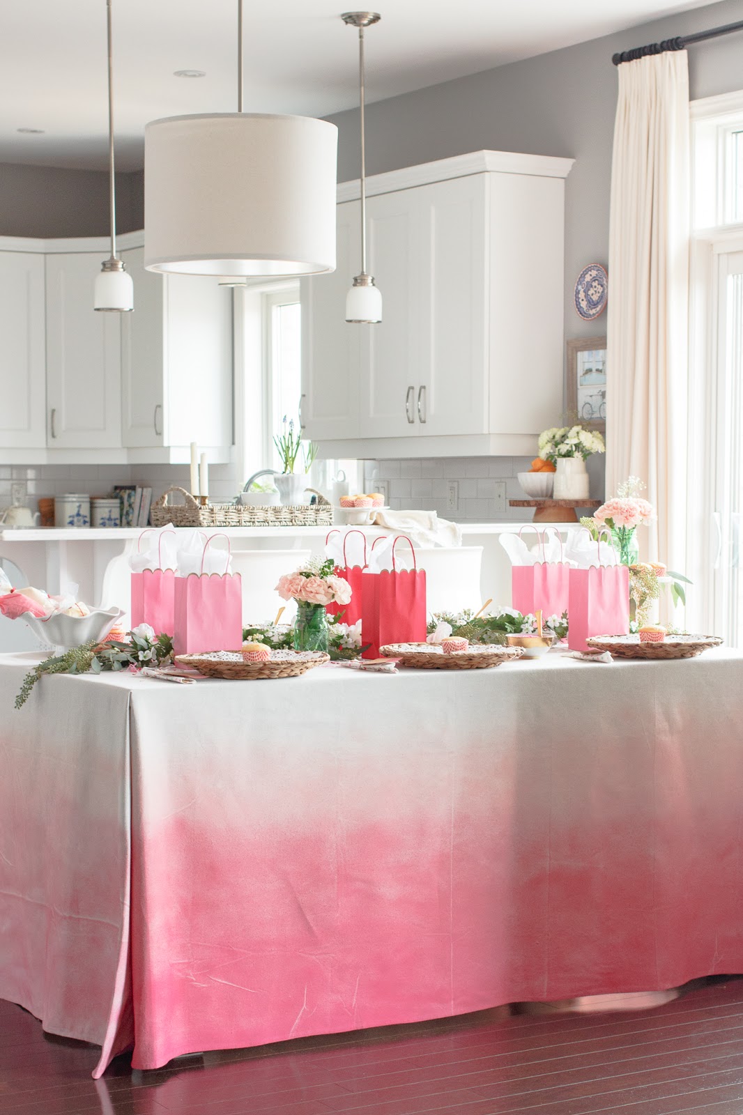 DIY pink ombre tablecloth