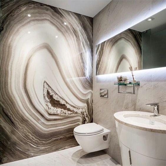 a bold agate wall even in a neutral shade will easily make your space unique