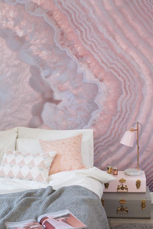 a pink crystal wall mural for making a bold statement in the bedroom