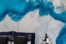 03 a bold silver and blue crystal wall mural adds depth and sphistication to the space
