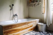 wood to add a rustic touch to a bathroom