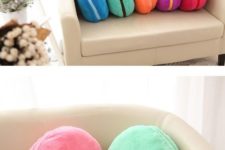 12 colorful macaron pillows in various shades to add a cute touch