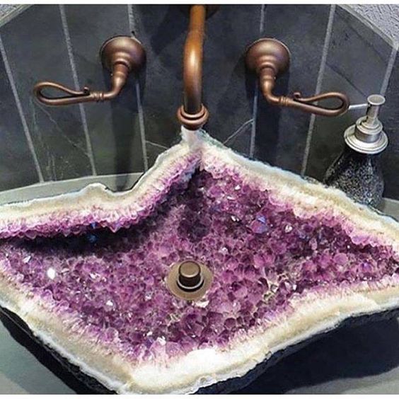 a geode sink and vintage faucet will make your bathroom really wow