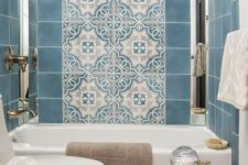 16 two eye-catchy accents of patterned Moroccan tiles on the wall and floor