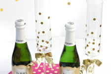DIY gold confetti champagne glasses