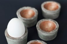 DIY concrete egg cups with copper bottoms