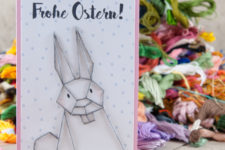 DIY polka dot Easter bunny card with threads