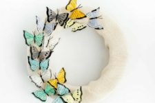 DIY white burlap and butterfly wreath