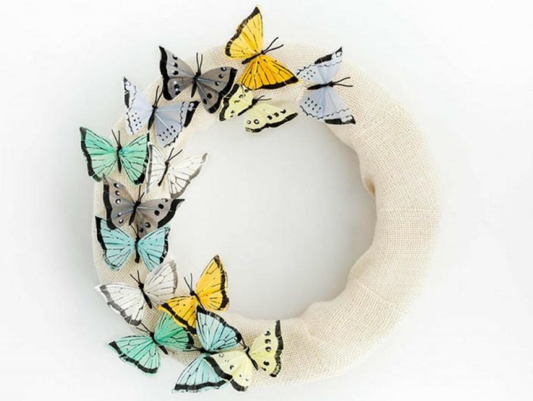 DIY white burlap and butterfly wreath (via www.fun365.orientaltrading.com)