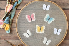 DIY hoop with mesh and embroidered butterflies