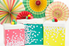 DIY bright painted gift boxes with confetti