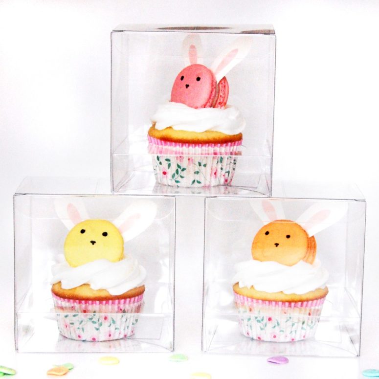 DIY macaron bunny cupcake toppers (via www.thepartygirl.ca)