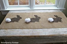 DIY burlap bunny table runner with pompom tails