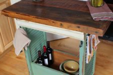 DIY mobile kitchen island of shutters