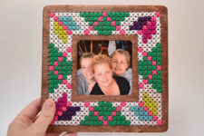 DIY cross stitched picture frame