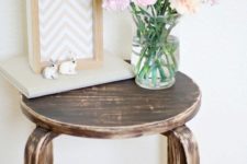 06 IKEA Frosta stool is given a shabby chic rustic look by staining and sanding it