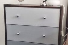 09 IKEA Rast nightstand hacked in dark stain and with ombre grey drawers and silver knobs is a trendy idea