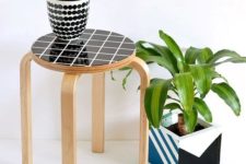 09 renovate a usual IKEA Frosta stool with black and white windopane stenciling and use it as a stool or a plant stand