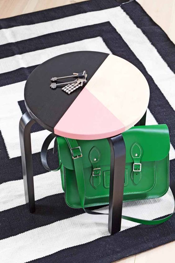 spruce up a usual IKEA Frosta stool and make it bolder with trendy geometric colorful stenciling