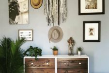 14 attach two Rasts to each other, paint them white and go for dark stained drawers for a boho feel