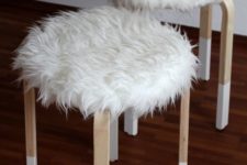 17 IKEA Frosta stools with dipped legs and faux fur covers are ideal for fall and winter seasons for some warmth