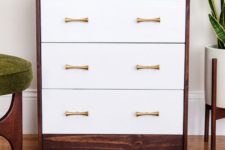 18 IKEA Rast hack with a stained look and contrasting white drawers plus elegant handles for a mid-century modern feel