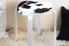 20 IKEA Frosta stool covered with faux cowskin for a comfy and warm seat and a catchy look