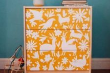 24 renovate IKEA Rast for a kids’ space painting and stenciling it in some bold colors