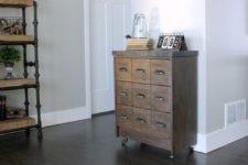 25 renovate Rast giving it an antique apothecary cabinet look with an aged effect and casters