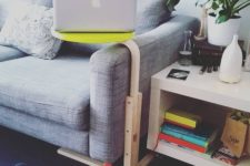 IKEA Frosta stool turned into a sofa caddy for drinks or gadgets – no need to buy one if you have a Frosta at hand