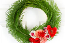 DIY tropical wreath with leaves and blooms
