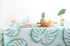 DIY tropical leaf tablecloth