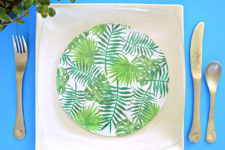 DIY tropical leaf decoupage plates