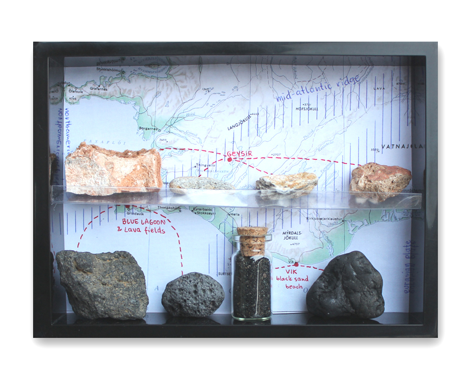 DIY Iceland shadow box with rocks, sand and a map