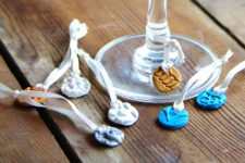 DIY stamped clay wine glass charms